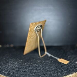 Antique Compact Brown Leather Mirror with Stand